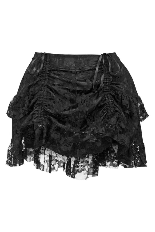 Daisy Corsets Black Lace Ruched Bustle Skirt