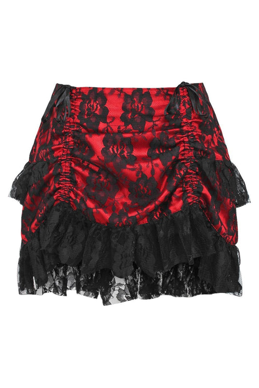 Daisy Corsets Red/Black Lace Ruched Bustle Skirt