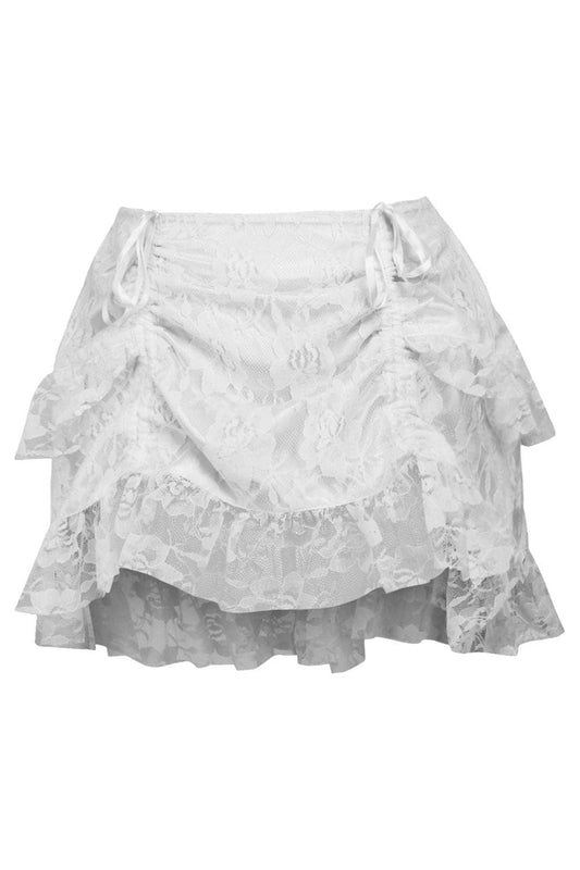 Daisy Corsets White Lace Ruched Bustle Skirt - Daisy Corsets