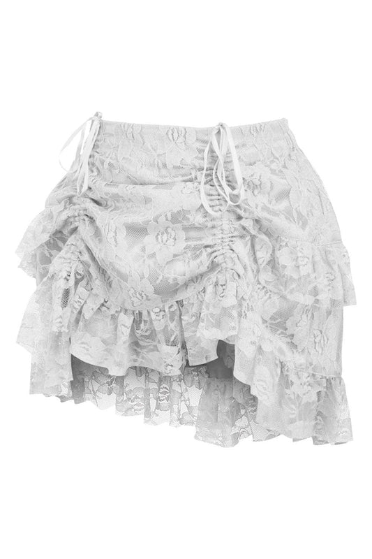 Daisy Corsets White Lace Ruched Bustle Skirt - Daisy Corsets