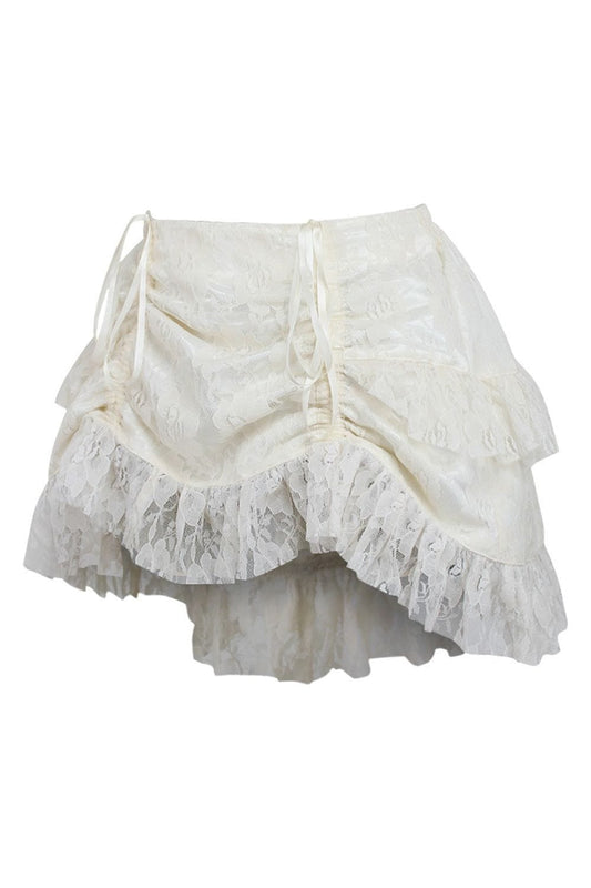 Daisy Corsets Cream Lace Ruched Bustle Skirt - Daisy Corsets