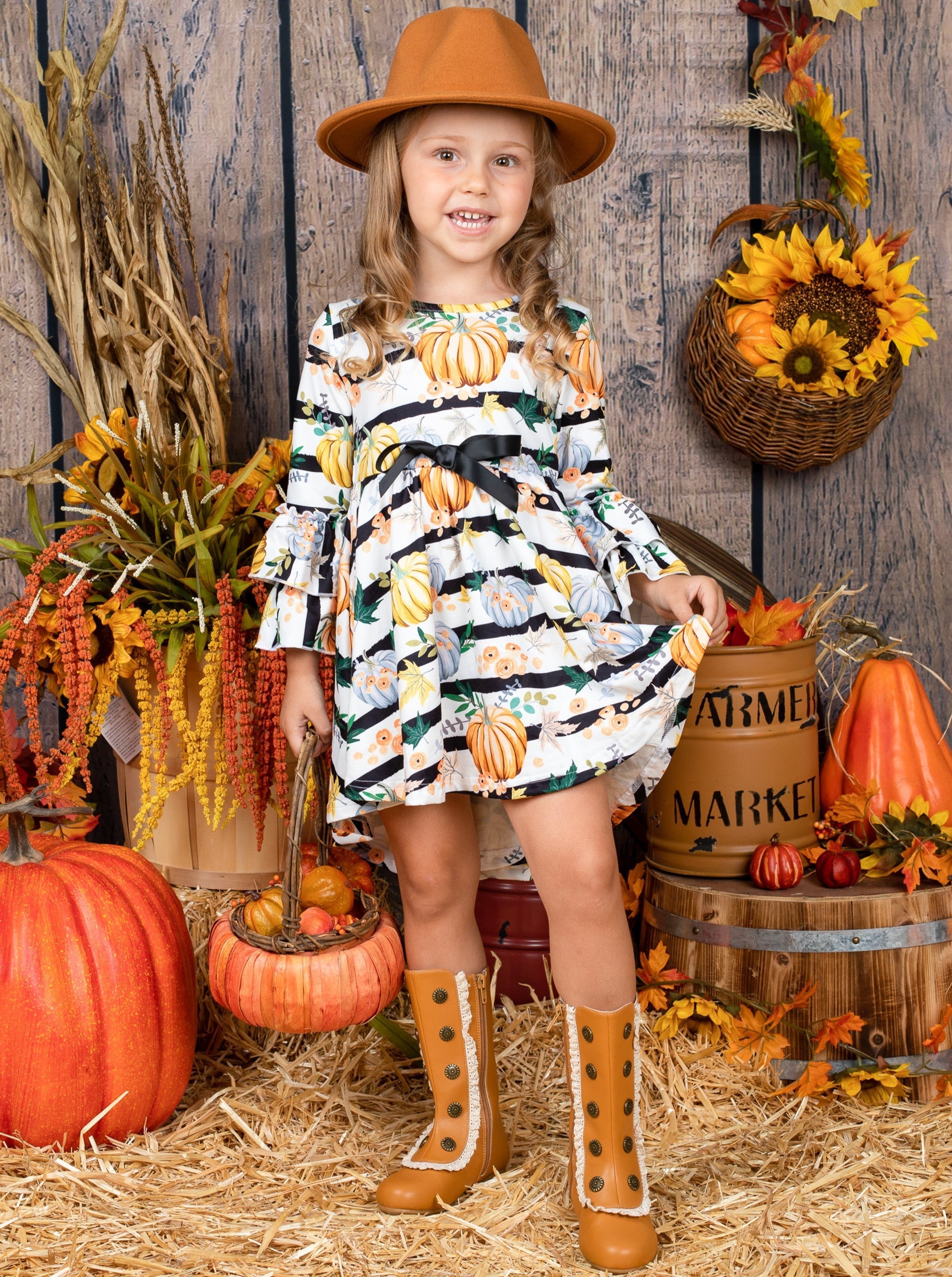 Chic Pumpkin Striped Hi-Lo Dress