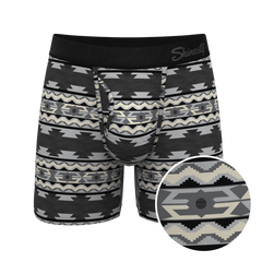 The Arroyo Grande | Grey and Black Aztec Ball Hammock® Pouch Underwear With Fly