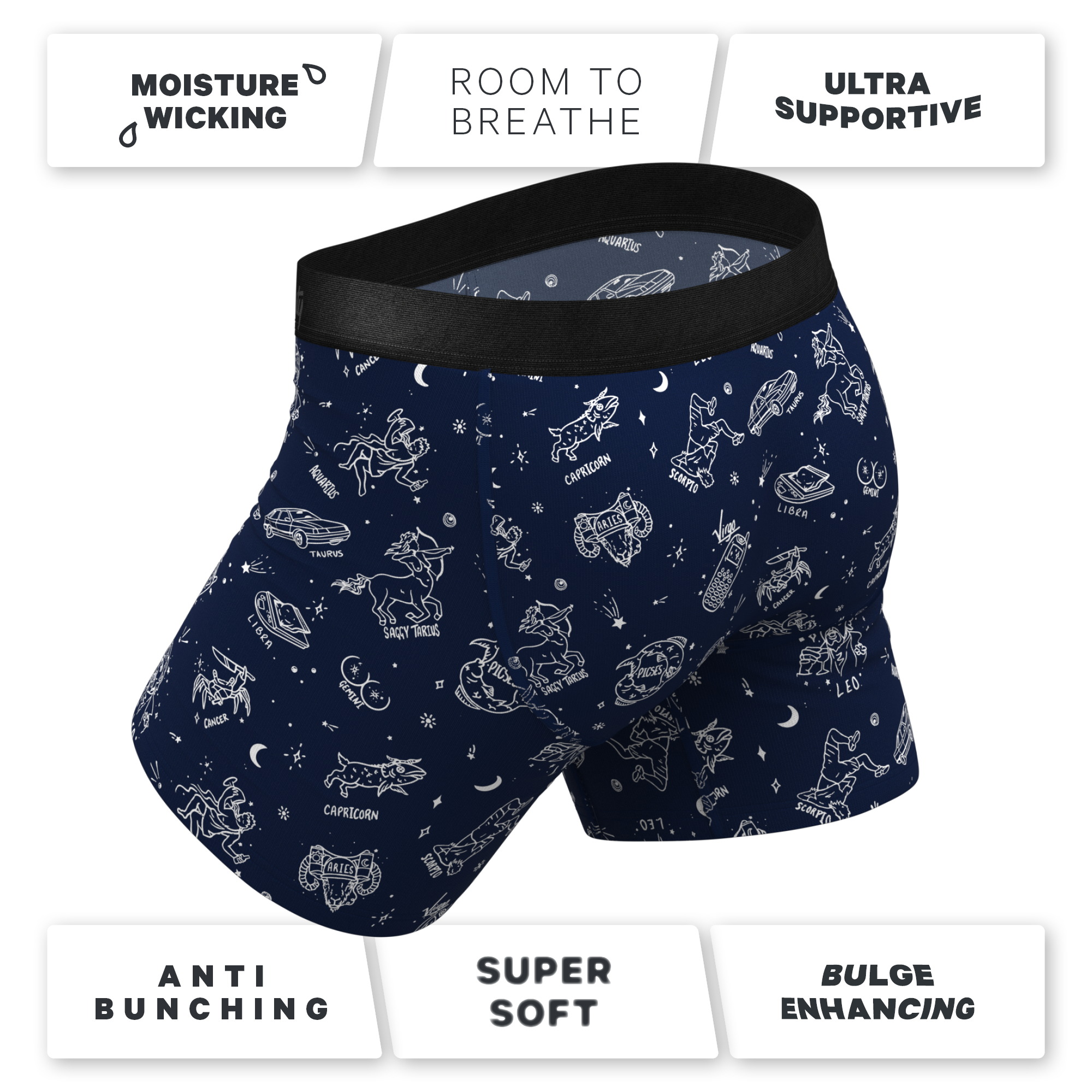 The Astrology Major | Glow in the Dark Astrological Signs Ball Hammock® Pouch Underwear With Fly