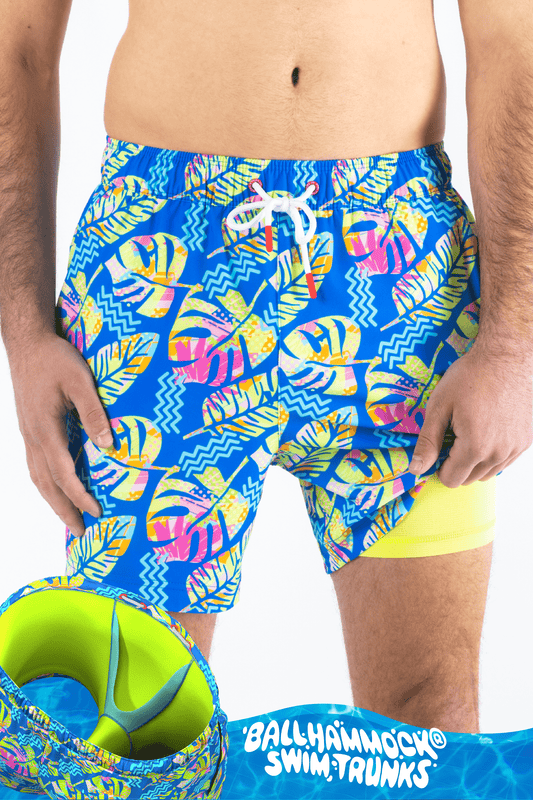 The Oahu Rendezvous | Tropical Leaves Ball Hammock® Pouch 5" Swim Trunks - Shinesty