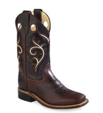 Old West Brown foot Dark Brown shaft Youth's Broad Square Toe Boots - Flyclothing LLC