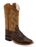 Old West Brown Faux Horn Back Gator Print foot Tan Canyon shaft Youth's Faux Horn Back Gator Print Boots - Flyclothing LLC