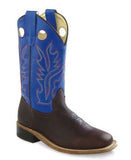 Old West Thunder Oil Rust foot Blue shaft Children's Broad Square Toe Boots - Flyclothing LLC