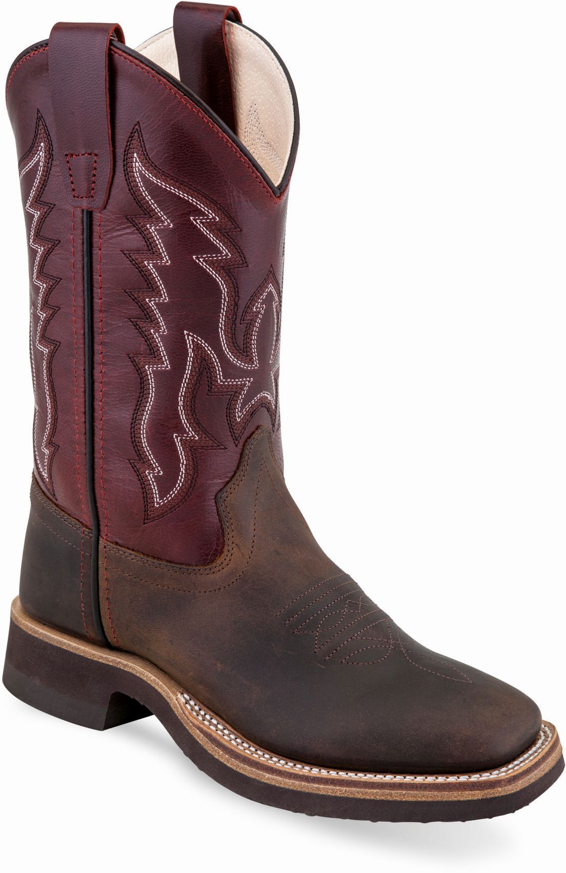 Old West Brown Foot Red Shaft Children's Broad Square Toe Boots - Flyclothing LLC