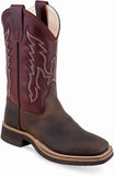 Old West Brown Foot Red Shaft Youth's Broad Square Toe Boots - Flyclothing LLC