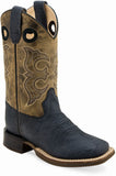 Old West Black Bull Hide Print Foot Cactus Brown Shaft Youth's Broad Square Toe Boots - Flyclothing LLC