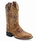 Old West Burnt Tan Youth's Broad Square Toe Boots - Flyclothing LLC