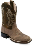 Old West Brown Bull Hide Print Foot Rugby Mustard Shaft YOUTH'S BROAD SQUARE TOE BOOTS - Flyclothing LLC