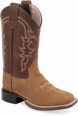 Old West Light Brown Suede Foot Brown Shaft Youth's Broad Square Toe Boots - Flyclothing LLC