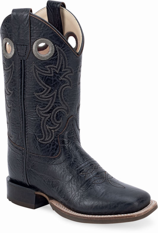 Old West Printed Black Youth's Broad Square Toe Boots - Flyclothing LLC