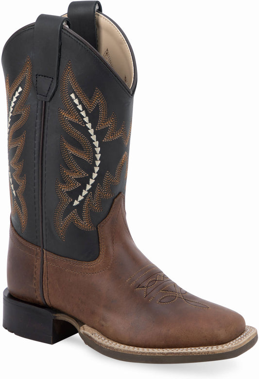 Old West Crazy Horse Light Brown Foot Black Canyon Shaft Youth's Broad Square Toe Boots - Flyclothing LLC