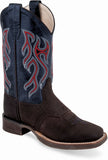 Old West Distress Foot Blue Crunch Shaft Children's Broad Square Toe Boots