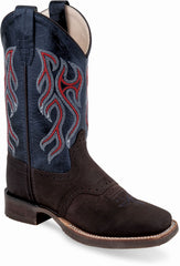 Old West Distress Foot Blue Crunch Shaft Children's Broad Square Toe Boots - Old West