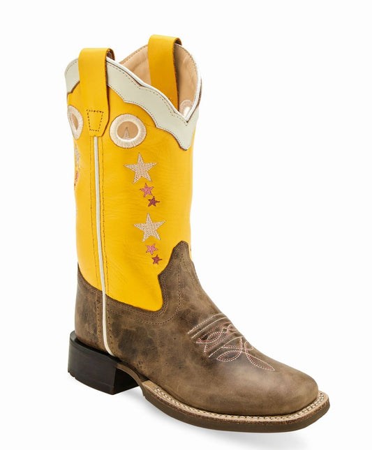 Old West Childrens Cactus Brown Foot / Yellow Shaft Boot BSC1962 - Old West