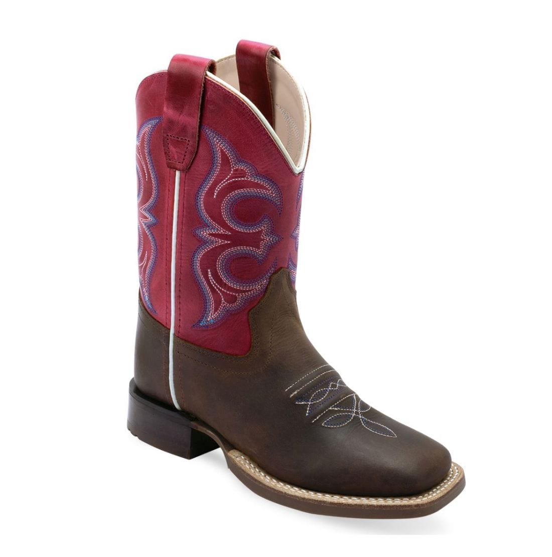 Old West Youth Brown Foot / Fuchsia Waxy Shaft Boot BSY1982 - Old West