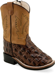 Old West Brown Faux Horn Back Gator Print foot Tan Canyon shaft Toddler's Faux Horn Back Print Boots