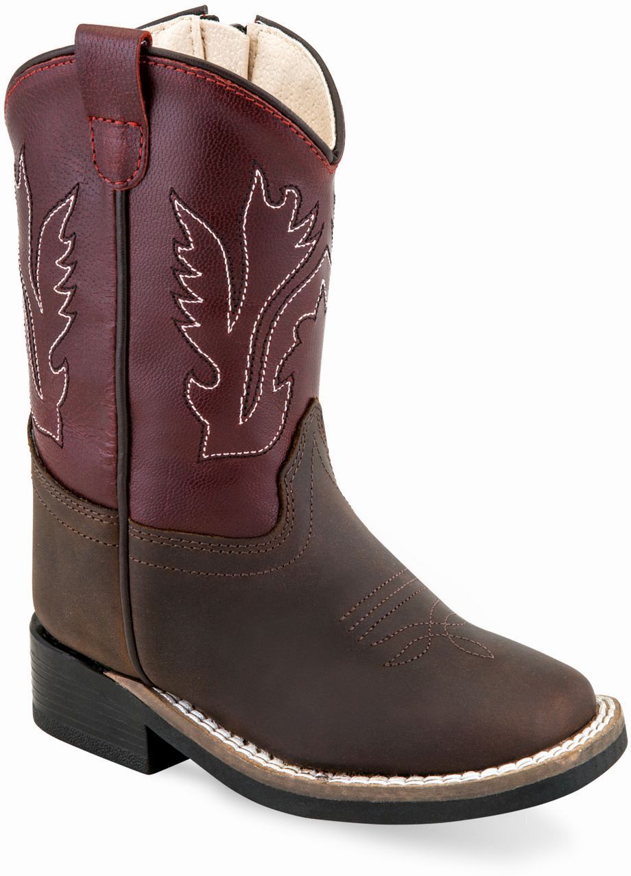 Old West Brown Foot Red Shaft Toddler's Broad Square Toe Boots