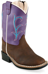 Old West Brown Foot Purple Shaft Toddler's Broad Square Toe Boots