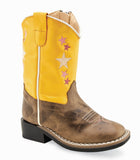 Old West Cactus Brown Foot Yellow Shaft Toddler's Broad Square Toe Boots