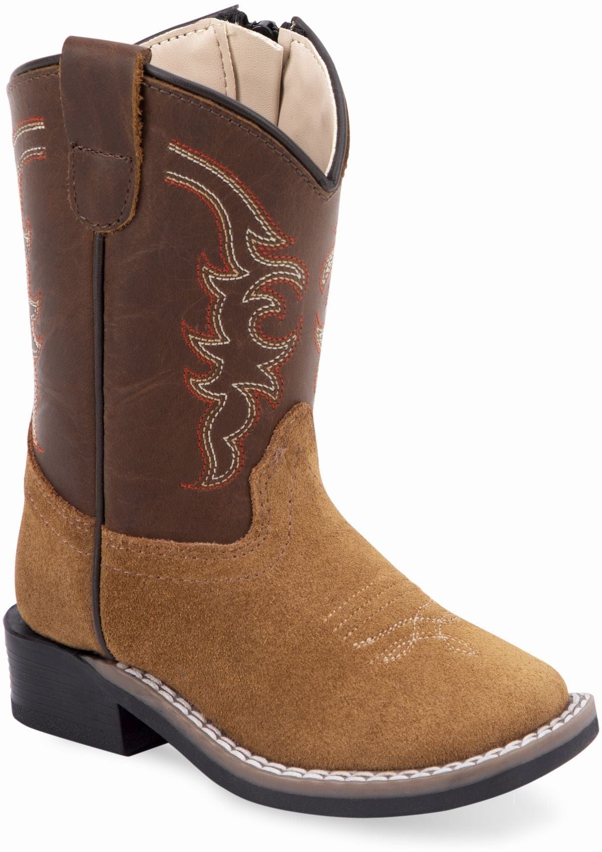 Old West Light Brown Suede Foot Brown Shaft Toddler's Broad Square Toe Boots - Old West