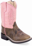 Old West Olive Blister Foot Metallic Pink Shaft with Olive Blister Collar Toddler's Broad Square Toe Boots