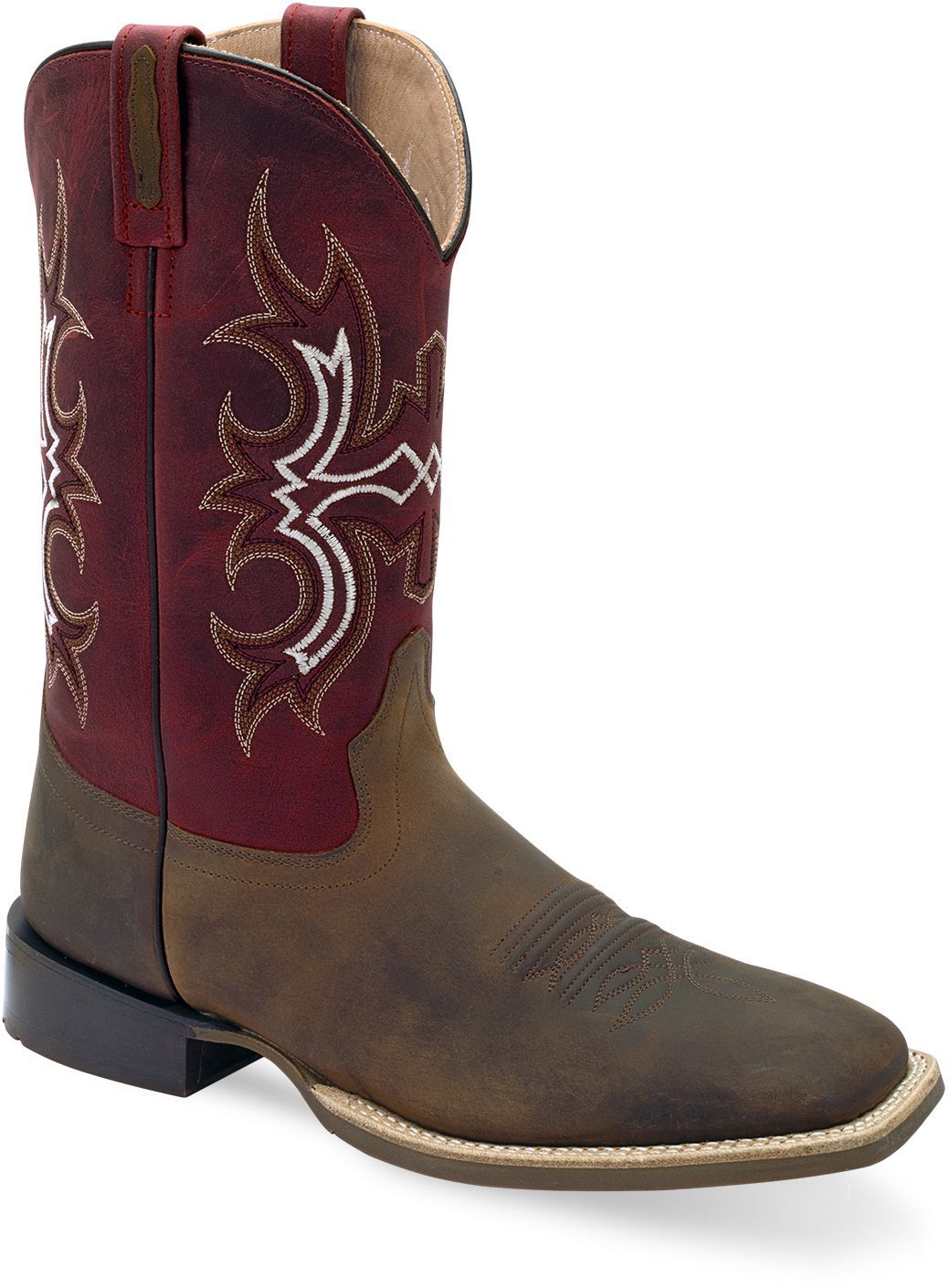 Old West Brown Foot Cloudy Burgundy Shaft MEN'S BROAD SQUARE TOE BOOTS