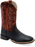 Old West Black Foot Burnt Red Shaft MEN'S BROAD SQUARE TOE BOOTS