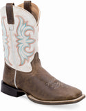 Old West Olive Blister Foot Wipe Out White Shaft Men's Broad Square Toe Boots