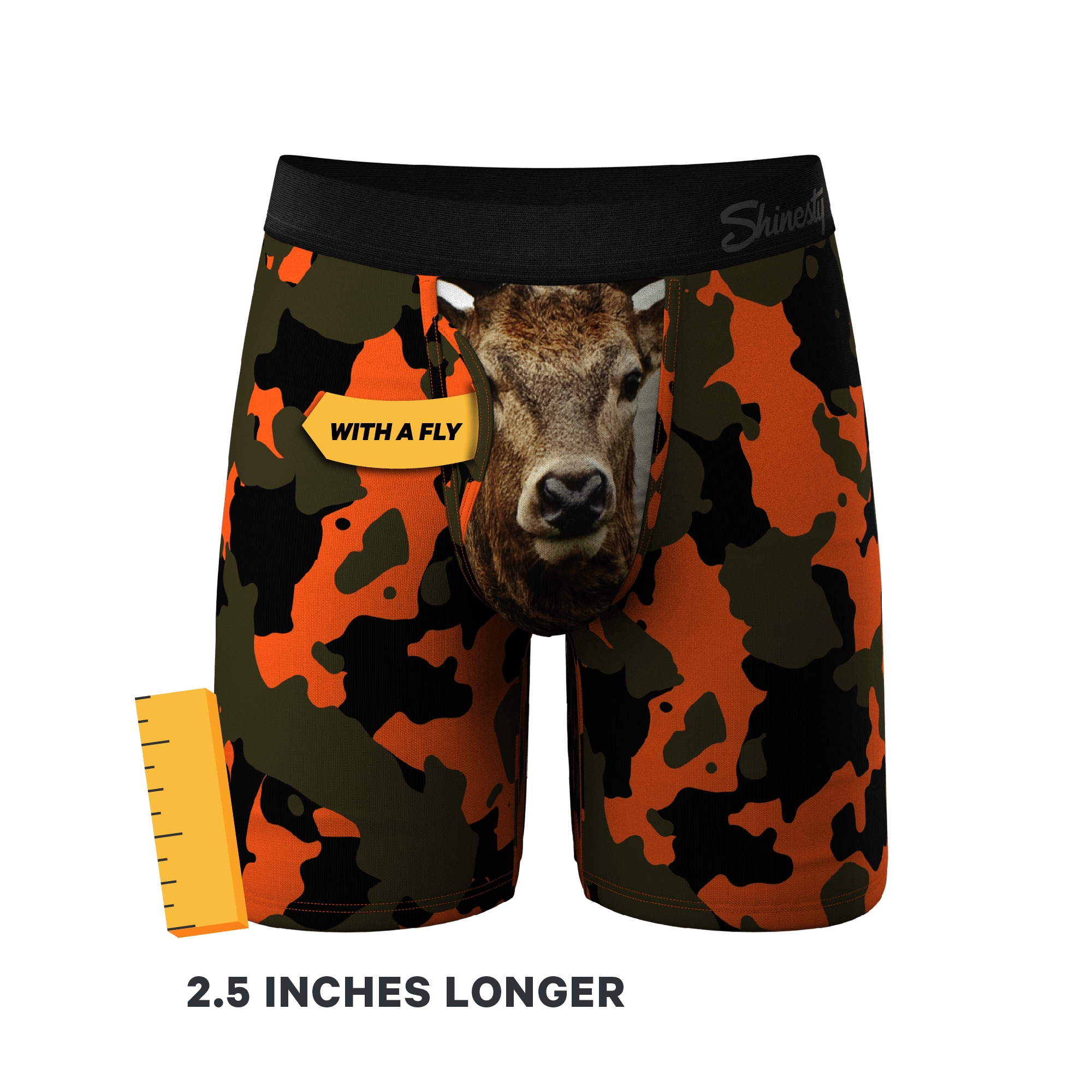 The Bambi Bunchers | Orange Camo Deer Long Leg Ball Hammock® Pouch Underwear With Fly - Shinesty