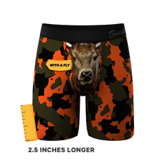 The Bambi Bunchers | Orange Camo Deer Long Leg Ball Hammock® Pouch Underwear With Fly - Shinesty