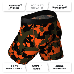 The Bambi Bunchers | Orange Camo Deer Long Leg Ball Hammock® Pouch Underwear With Fly - Shinesty