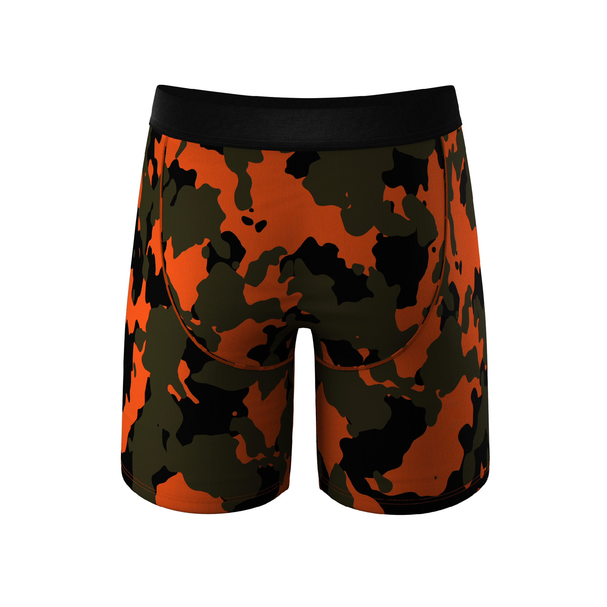 The Bambi Bunchers | Orange Camo Deer Long Leg Ball Hammock® Pouch Underwear With Fly - Shinesty