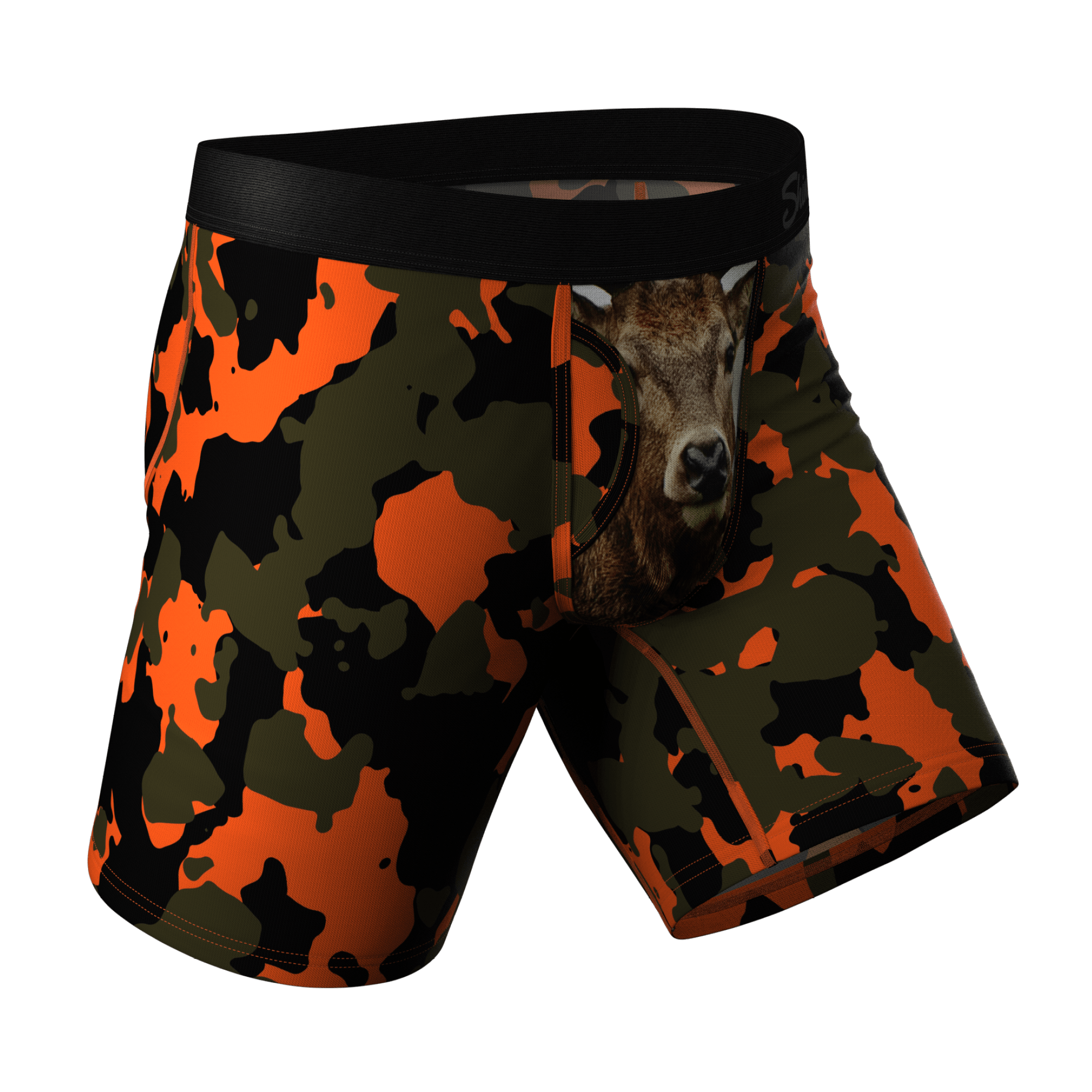 The Bambi Bunchers | Orange Camo Deer Long Leg Ball Hammock® Pouch Underwear With Fly - Shinesty