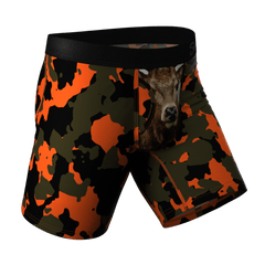 The Bambi Bunchers | Orange Camo Deer Long Leg Ball Hammock® Pouch Underwear With Fly - Shinesty