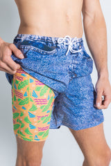 The Boogie Board Lord | Denim Tropical Ball Hammock® Pouch 8" Swim Trunks - Shinesty