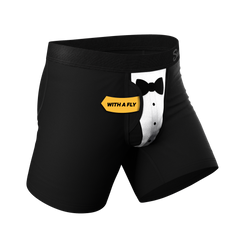 The 009 | Black Tuxedo Ball Hammock® Pouch Underwear With Fly - Shinesty