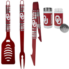 Oklahoma Sooners 3pc Color BBQ Tools w/Salt & Pepper Shakers