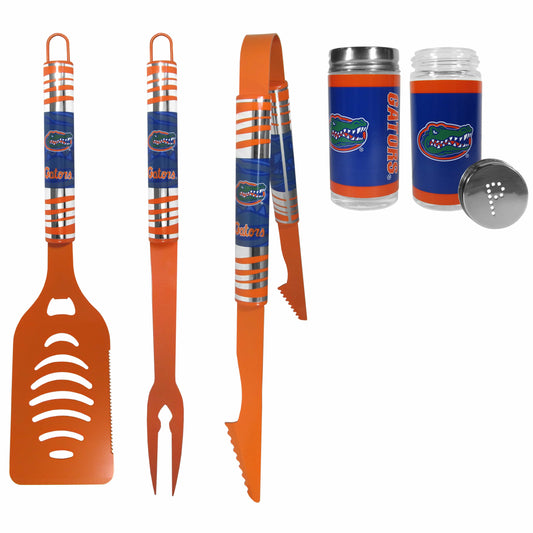 Florida Gators 3pc Color BBQ Tools w/Salt & Pepper Shakers