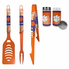 Clemson Tigers 3pc Color BBQ Tools w/Salt & Pepper Shakers