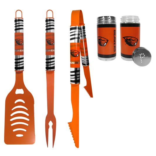 Oregon St. Beavers 3pc Color BBQ Tools w/Salt & Pepper Shakers