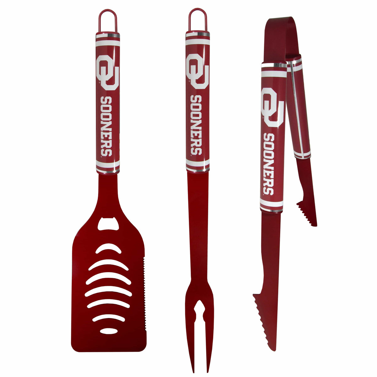 Oklahoma Sooners 3 pc Color BBQ Tools - Oklahoma Sooners