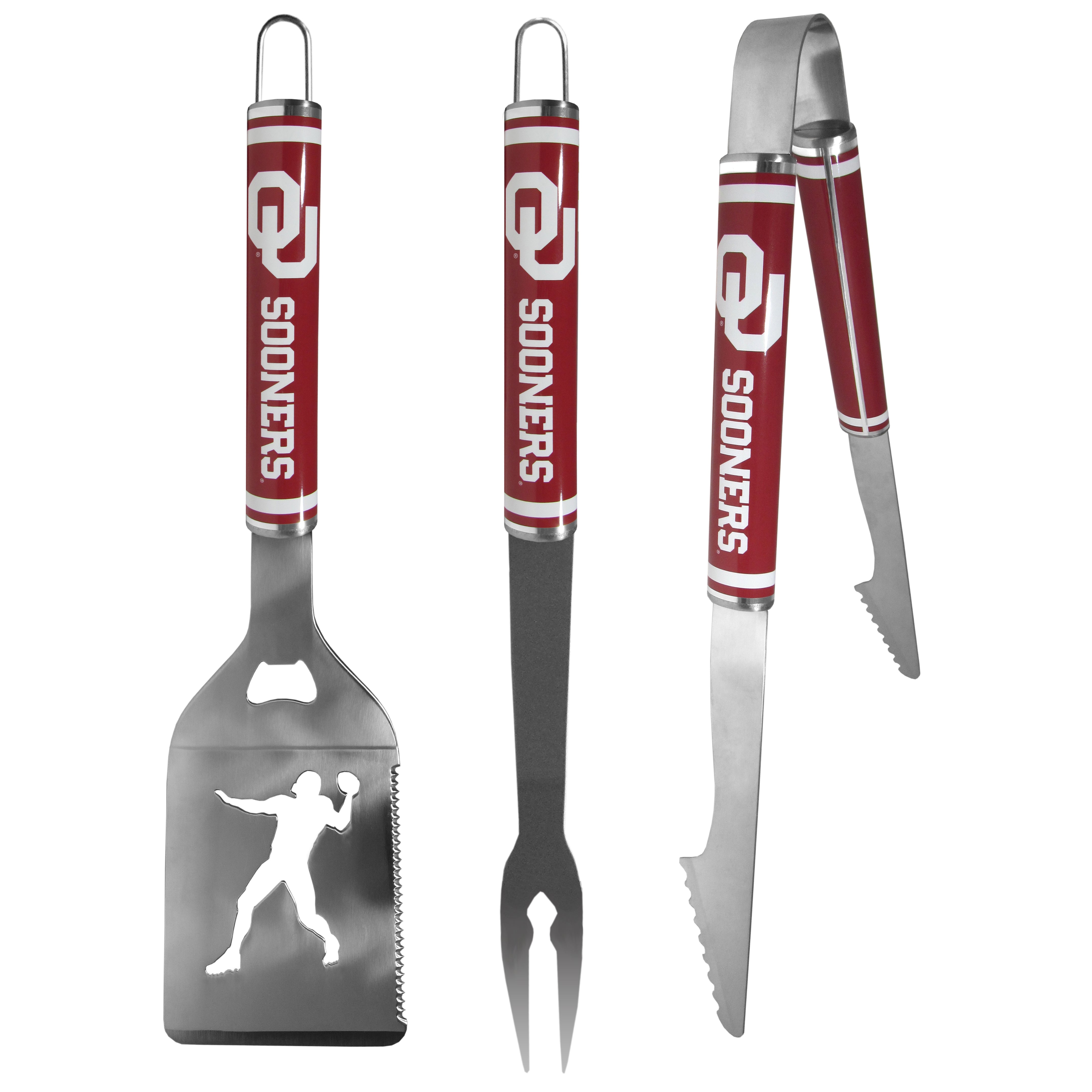 Oklahoma Sooners 3 pc Steel BBQ Tool Set