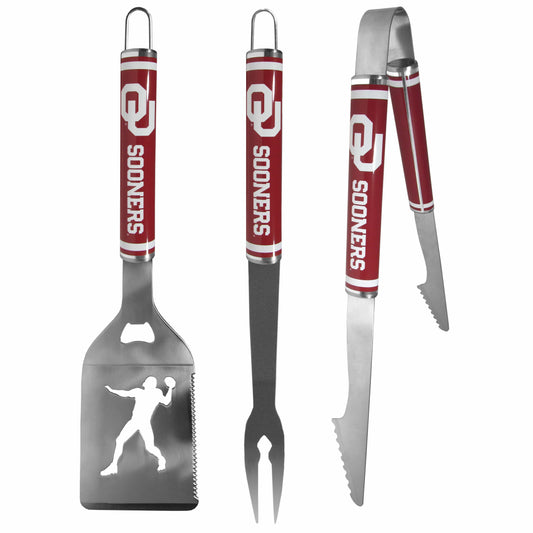 Oklahoma Sooners 3 pc Steel BBQ Tool Set - Oklahoma Sooners