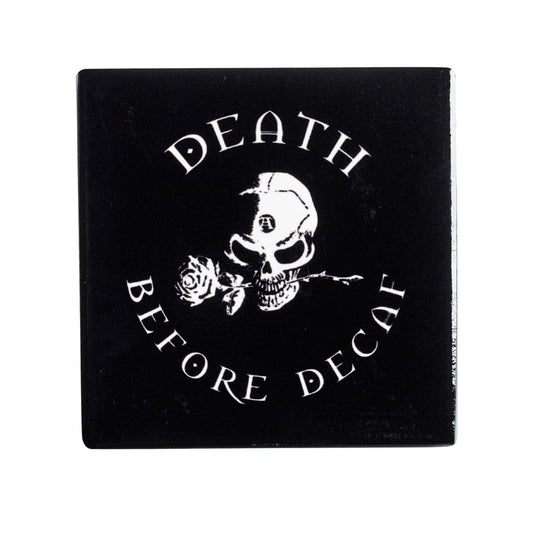 Alchemy Gothic Death Before Decaf Coaster