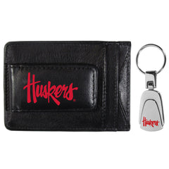 Nebraska Cornhuskers Leather Cash & Cardholder & Steel Key Chain